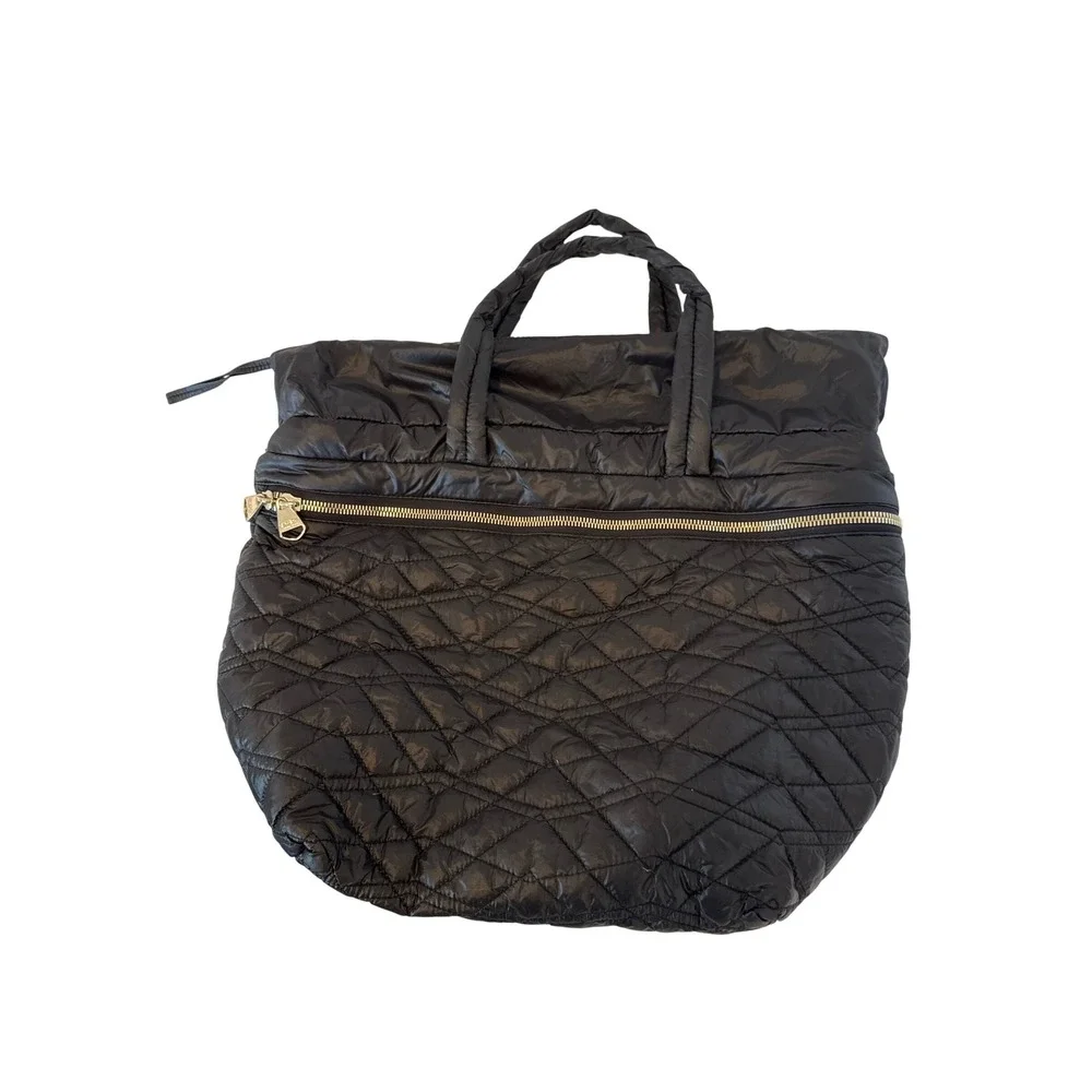 Dolce Vita Collection Black Quilted Puffer Tote Bag Gold Hardware